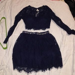 2 piece navy blue formal occasion dress